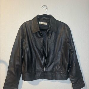 Exelled Black Leather Zip-Front Jacket
